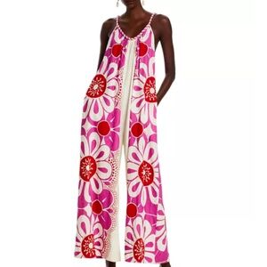 Farm Rio Maia Rope Trim Cotton Jumpsuit Pink Floral XS